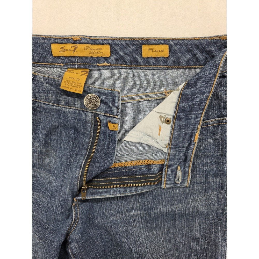 Seven7 Flare Jeans Womens 10 32x30 Medium Wash Mid Rise Stretch Whiskered Denim - Picture 7 of 10